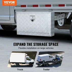 VEVOR Underbody Truck Box, 30&quot;×17&quot;×18&quot; Pickup Storage Box, Heavy Duty Aluminum Diamond Plate Tool Box with Lock and Keys, Waterproof Trailer Storage Box with T-Handle Latch for Truck, Van, Trailer