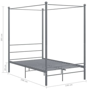 vidaXL Πλαίσιο Κρεβατιού με Ουρανό Γκρι 140 x 200 εκ. Μεταλλικό