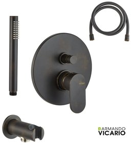 Armando Vicario SLIM Μίκτης εντοιχισμού 2 εξόδων με εκτροπέα &amp; Επίτοιχη παροχή νερού &amp; τηλέφωνο &amp; άθραυστο σπιράλ Rusty Black