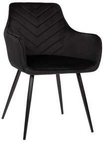 ARMCHAIR LATRELL  BLACK VELVET &amp; BLACK METAL LEGS 55x57x84Hcm.