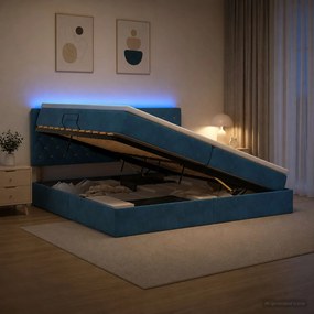 vidaXL LED Κρεβάτι αποθήκευσης με στρώμα Σκούρο Μπλε 200 x 200 cm