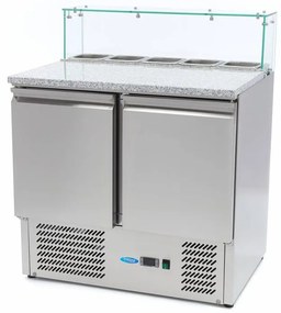 Pizza Prep Fridge - 90cm - 2 Doors - Fits 5 x 1/6 GN - incl Glass Cover