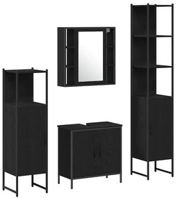 vidaXL Σετ Επίπλων Μπάνιου με ράφι 4 pcs Μαύρο 33 x 33 x 185.5 εκ