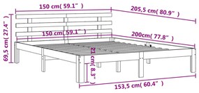 Πλαίσιο Κρεβατιού με Κεφαλάρι Μελί 150x200εκ. Μασίφ Ξύλο Πεύκου - Καφέ