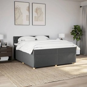 Κρεβάτι Boxspring με Στρώμα Σκούρο Γκρι 200x200 εκ. Υφασμάτινο - Γκρι