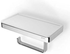 Geesa Frame 8824-300 Chrome-White Matt Χαρτοθήκη Αντιστρεφόμενη 21x10,8x10,5 cm με Εταζέρα για Κινητό Τηλέφωνο