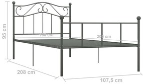 vidaXL Πλαίσιο Κρεβατιού Γκρι 100 x 200 εκ. Μεταλλικό