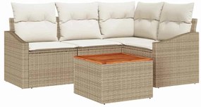 vidaXL Σετ Καναπέ Κήπου με μαξιλάρι 5 pcs Μπεζ Πολυ ράταν