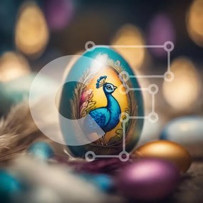 Intra Συλλεκτικό Ξύλινο Παζλ Plywood 4mm - Βαμμένο πασχαλινό αυγό με σχέδιο παγωνιού Σε Ξύλινο Κουτί - Διαστάσεις: 10x10 cm – 25 κομμάτια