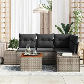 vidaXL Σετ Καναπέ Κήπου με μαξιλάρι 5 pcs Γκρι Πολυ ράταν