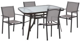 OUTDOOR DINING SET  5PCS METAL GLASS TOP TABLE &amp; METAL ARMCHAIRS TEXTLINE GREY