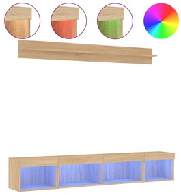 vidaXL Έπιπλα Τοίχου Τηλεόρασης 5 τεμ. LED Sonoma Δρυς από Επεξ. Ξύλο