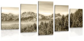 Εικόνα 5 μερών παγωμένα βουνά σε σχέδιο σέπια