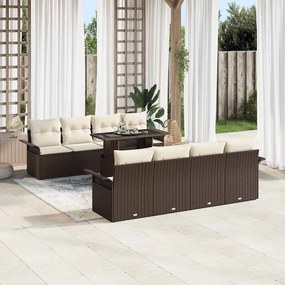 vidaXL Σετ Καναπέ Κήπου με μαξιλάρι 9 pcs Καφέ Πολυ ράταν