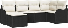 vidaXL Σετ Καναπέ Κήπου με μαξιλάρι 6 pcs Μαύρο και λευκό Πολυ ράταν