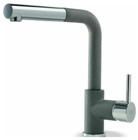 Armando Vicario Fluo 18580 Granite Nero ψηλή Μπαταρία Κουζίνας Με αποσπώμενο Περιστρεφόμενο Ρουξούνι και Συρόμενο Ντους