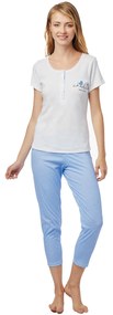 Πιτζάμα Γυναικεία Καλοκαιρινή Minerva Lovely 52122-005 Λευκό Λευκό,Γαλάζιο MEDIUM