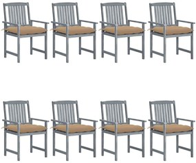 vidaXL Καρέκλες Κήπου 8 τεμ. Γκρι από Μασίφ Ξύλο Ακακίας με Μαξιλάρια