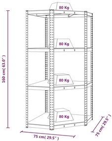 Γωνιακό ράφι 4 στρώσεων Μπλε Χάλυβας &amp; Ξύλο - Μπλε