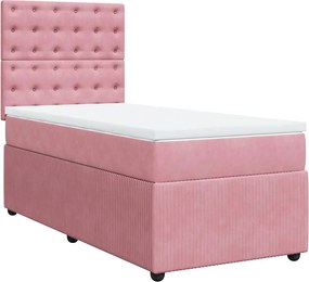 vidaXL Κρεβάτι Boxspring με Στρώμα Ροζ 80 x 200 εκ. Βελούδινο