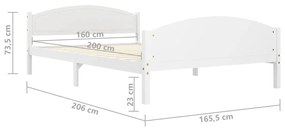 Πλαίσιο Κρεβατιού Λευκό 160 x 200 εκ. από Μασίφ Ξύλο Πεύκου - Λευκό