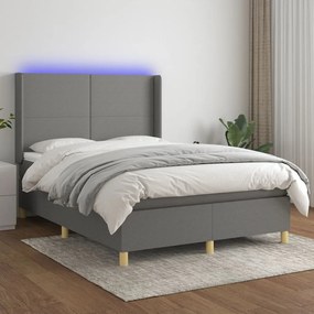 Κρεβάτι Boxspring με Στρώμα & LED Σκ.Γκρι 140x190εκ. Υφασμάτινο
