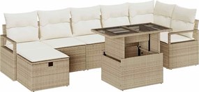 vidaXL Σετ Καναπέ Κήπου με μαξιλάρι 8 pcs Μπεζ Πολυ ράταν