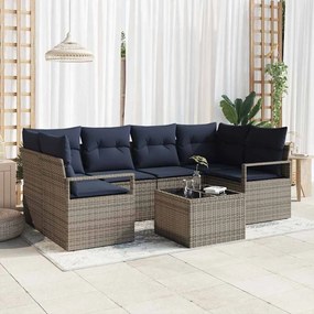 vidaXL Σετ Καναπέ 7 pcs Γκρι και Μπλε συνθετικό ρατάν