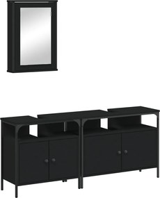 vidaXL Σετ Επίπλων Μπάνιου 3 Τεμαχίων Μαύρο από Τεχν. Ξύλο