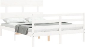 vidaXL Πλαίσιο Κρεβατιού με Κεφαλάρι Λευκό Μασίφ Ξύλο Small Double