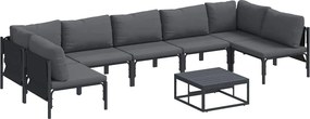 vidaXL Σετ Καναπέ Κήπου με μαξιλάρι 8 pcs Μαύρο Ατσάλι