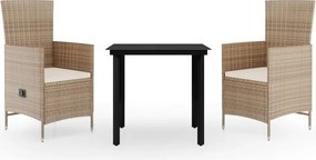 vidaXL Σετ Τραπεζαρίας Κήπου 3 Τεμαχίων Μπεζ με Μαξιλάρια