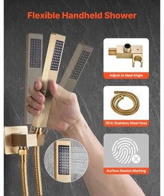 VEVOR Shower Faucet Set 10&quot; Square Rain Shower Head and Hand Set Brushed Gold