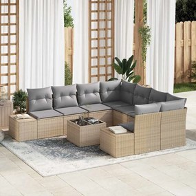 vidaXL Σετ Καναπέ Κήπου 9 pcs Μπεζ Πολυ ράταν
