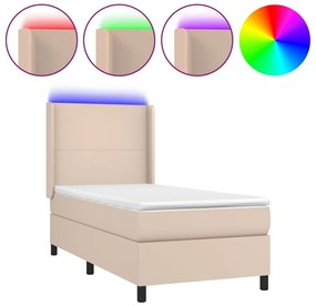 vidaXL Κρεβάτι Boxspring Στρώμα&amp;LED Καπουτσίνο 80x200 εκ. Συνθ. Δέρμα