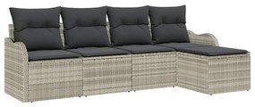 vidaXL Σετ Καναπέ Κήπου με μαξιλάρι 5 pcs Ανοιχτό γκρι Πολυ ράταν