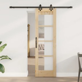 vidaXL Συρόμενη Πόρτα Καφέ 61 x 198.5 εκ. Ξύλο και μέταλλο