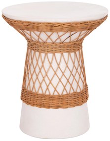 ΒΟΗΘΗΤΙΚΟ ΤΡΑΠΕΖΙ ΣΤΡΟΓΓΥΛΟ DELIA HM18167.02 FIBER CEMENT ΛΕΥΚΟ &amp; RATTAN Φ40x45Υεκ