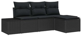 vidaXL Σετ Καναπέ Κήπου 4 pcs Μαύρο Πολυ rattan, βαμμένο ατσάλι