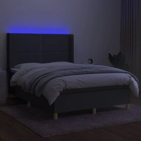 vidaXL Κρεβάτι Boxspring με Στρώμα &amp; LED Σκ.Γκρι 140x200 εκ Υφασμάτινο