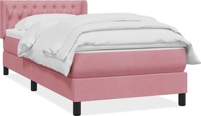 vidaXL Κρεβάτι Boxspring με Στρώμα Ροζ 90x220 εκ. Βελούδινο