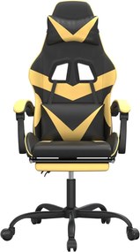 vidaXL Καρέκλα Gaming Περιστρ. Υποπόδιο Μαύρος χρυσός Συνθετικό Δέρμα