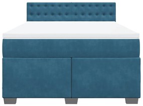 Κρεβάτι Boxspring με Στρώμα Μπλε 140x200 εκ. Βελούδινο - Μπλε