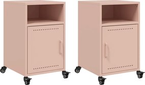 vidaXL Κομοδίνα 2 τεμ. Ροζ 36x39x59 εκ. από Χάλυβα