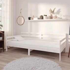 Καναπές Κρεβάτι με Στρώμα 90 x 200 εκ. Λευκό Μασίφ Ξύλο Πεύκου