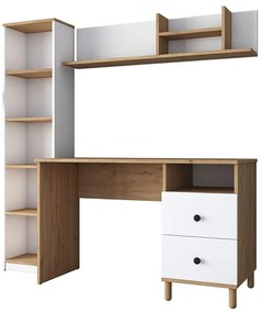 Γραφείο με βιβλιοθήκη Goldie λευκό-φυσικό 160x50x161.8εκ 160x50x161.8 εκ.