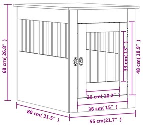 Κλουβί Σκύλου Γκρι Sonoma 55x80x68 εκ. από Επεξεργ. Ξύλο - Γκρι