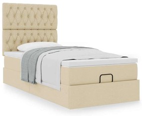 vidaXL Οθωμανικό κρεβάτι με στρώμα Cream 100x200cm ύφασμα