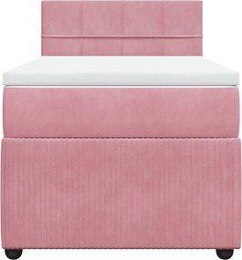 vidaXL Κρεβάτι Boxspring με Στρώμα Ροζ 90x200 εκ. Βελούδινο