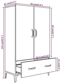 Ντουλάπι Γκρι Σκυροδέματος 70x31x115 εκ. από Επεξεργασμένο Ξύλο - Γκρι